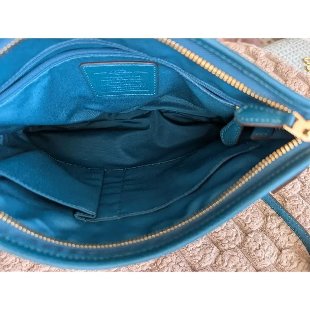 Coach File Crossbody Bag Signature Canvas Purse Brown Teal Adjustable Strap - Picture 6 of 10